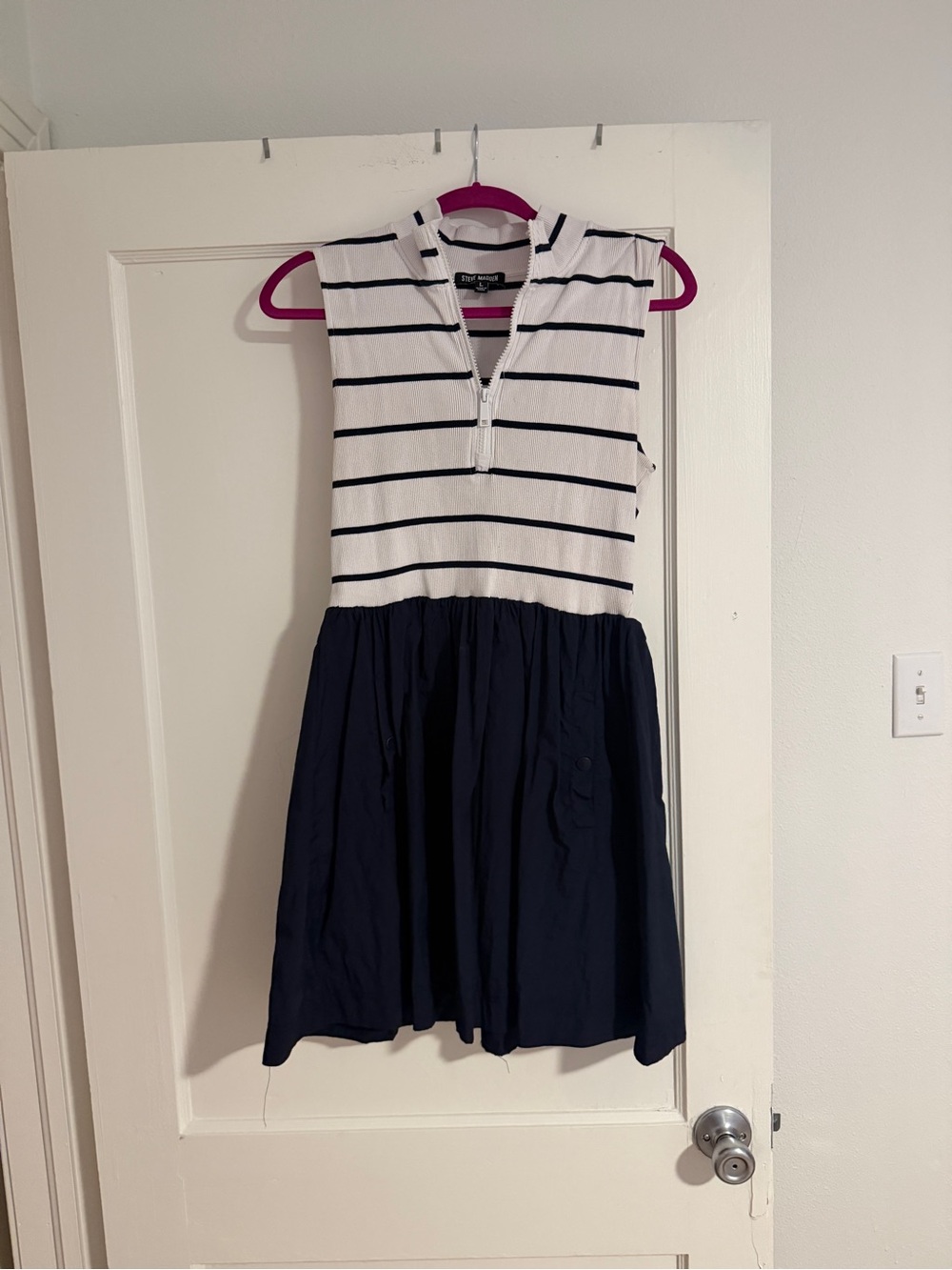 Navy and White Striped Sleeveless Dress